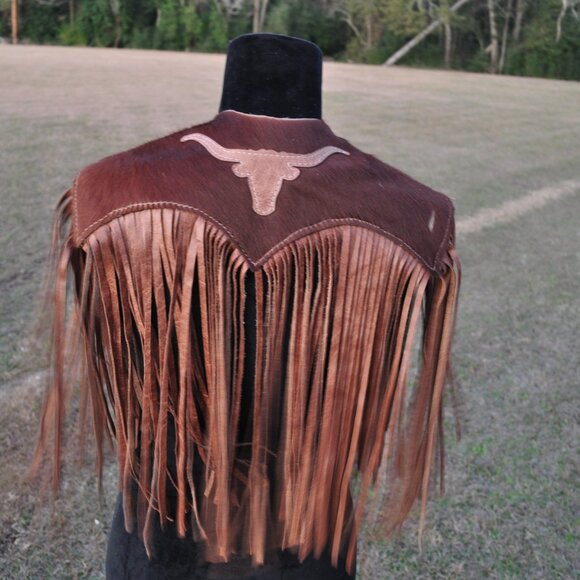 🤎 Handcrafted Leather Fringe – Longhorn shawl - Picture 3 of 4